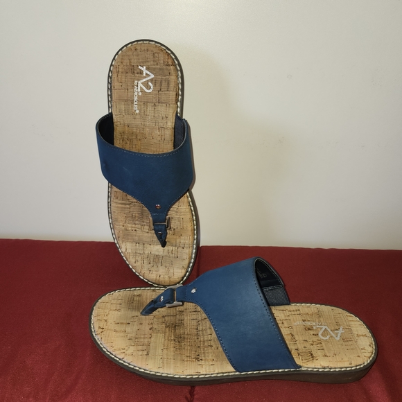 Aerosoles A2 Cool Cat Womens Sandals Navy Cork Size 8.5 Comfort Fit Used - Picture 4 of 11